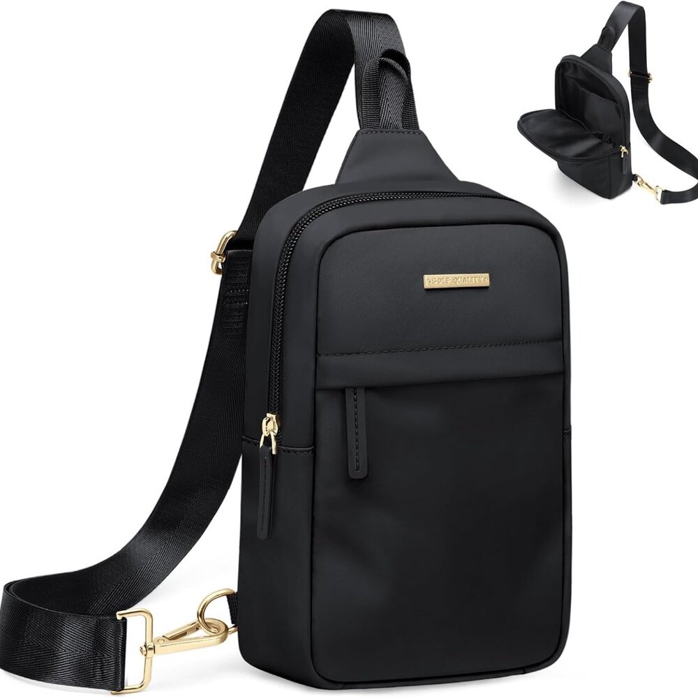 Water-Resistant Large Capacity Crossbody Bag For Men & Women, Black